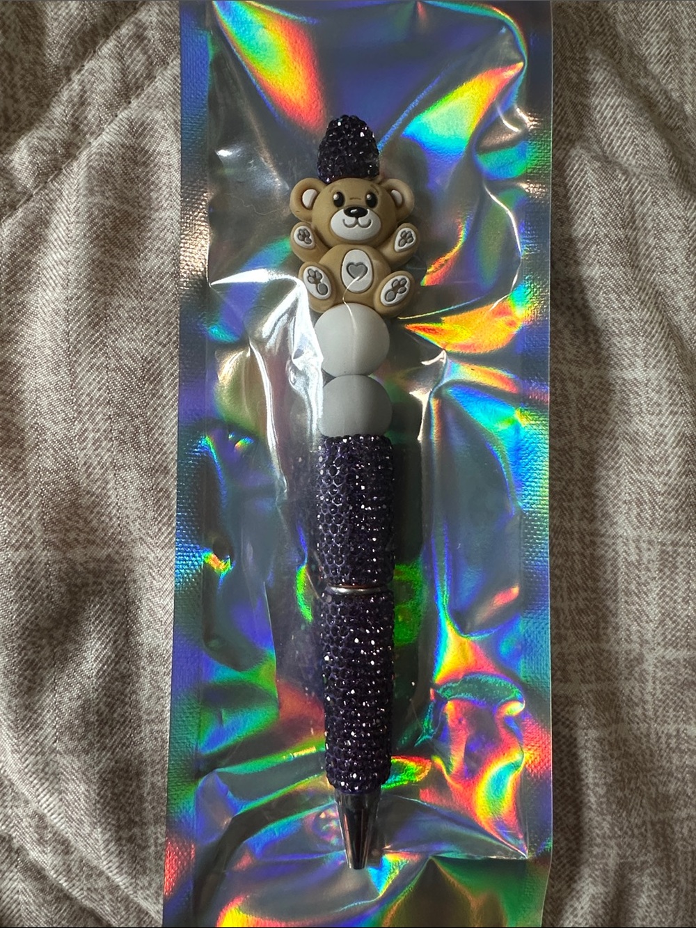 Purple Bear Bead Glitter Ballpoint Pen for Kids
